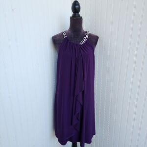 HAANI Women's Sleeveless Purple Midi Dress Jeweled Faux Wrap XL